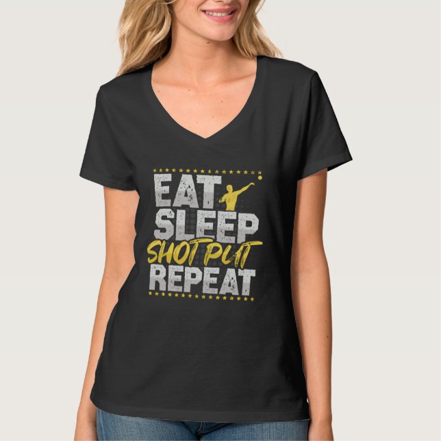 Eat Sleep Repeat Shot Put Hobby Bullet Shots T Shirt (Framsida)