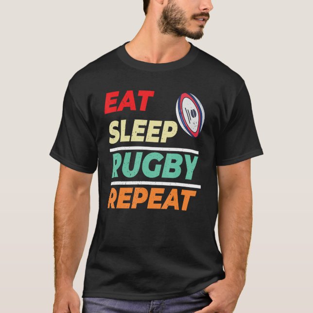 Eat Sleep Rugby Repeat Rugby Sports Men Women Kids T Shirt (Framsida)