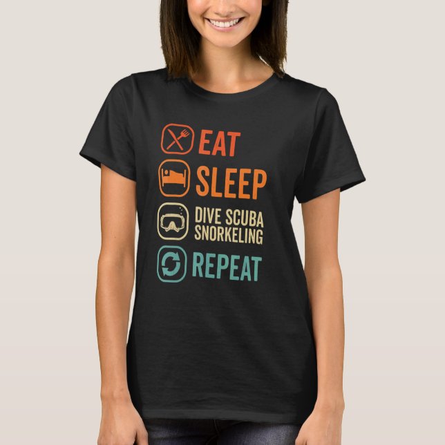 Eat Sleep Scuba Repeat Scuba Diver Diving Snorkeli T Shirt (Framsida)