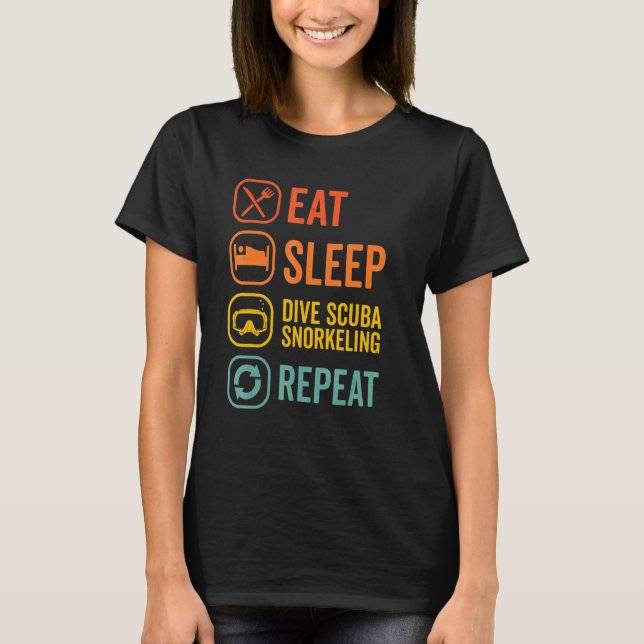 Eat Sleep Scuba Repeat Scuba Diver Diving Snorkeli T Shirt (Framsida)