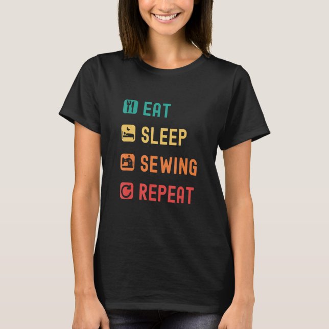 Eat sleep sewing repeat with tick check boxes t shirt (Framsida)