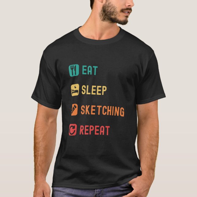 Eat, sleep, sketching, repeat with tick check boxe t shirt (Framsida)