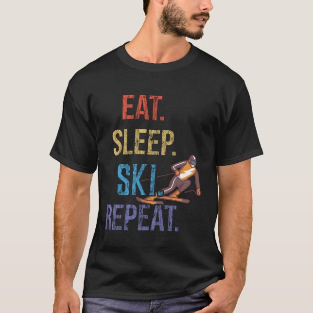Eat Sleep Ski Repeat Ski T Shirt (Framsida)