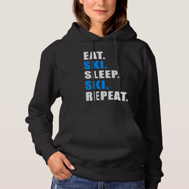 EAT SLEEP SKI REPEAT SNOW ALPIN WINTER WOMEN MEN C T SHIRT (Framsida)