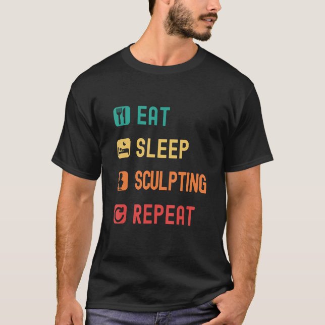 Eat, sleep, skulpting, repeat with tick check boxe t shirt (Framsida)