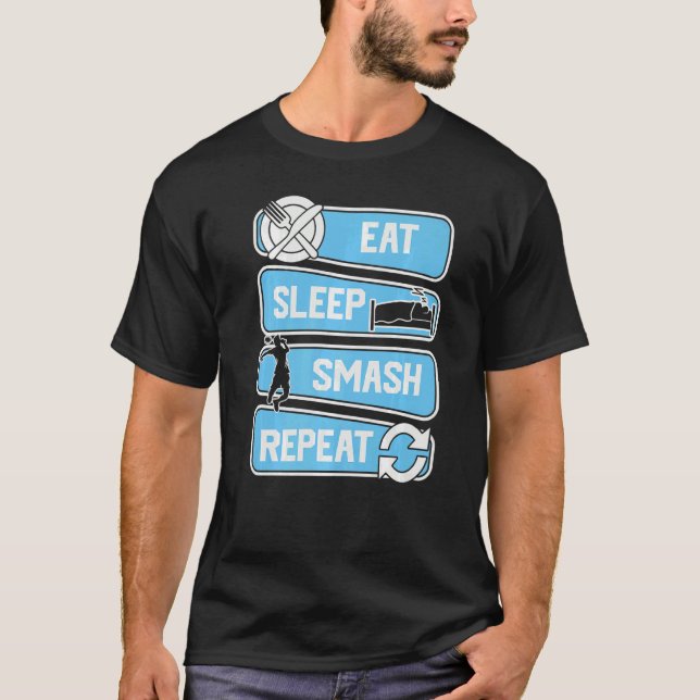 Eat Sleep Smash Repeat Badminton T Shirt (Framsida)