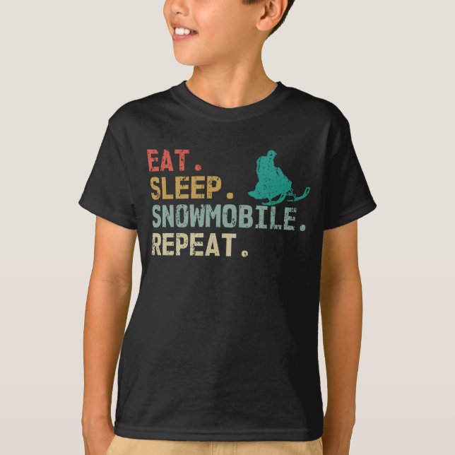 Eat Sleep Snowmobile Repeat Retro snowmobile T Shirt (Framsida)