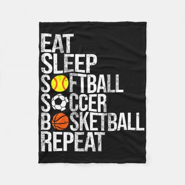Eat Sleep Softll Soccer Sketll Repeat Funny Sport  Fleecefilt (Framsidan)