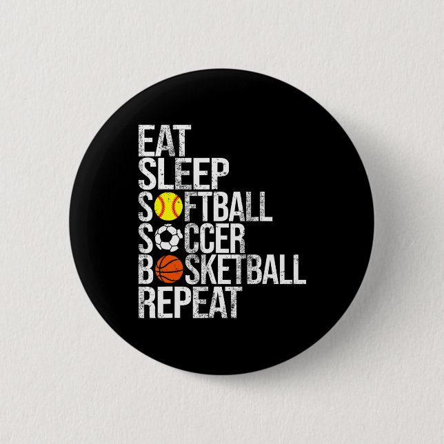 Eat Sleep Softll Soccer Sketll Repeat Funny Sport  Knapp (Framsida)