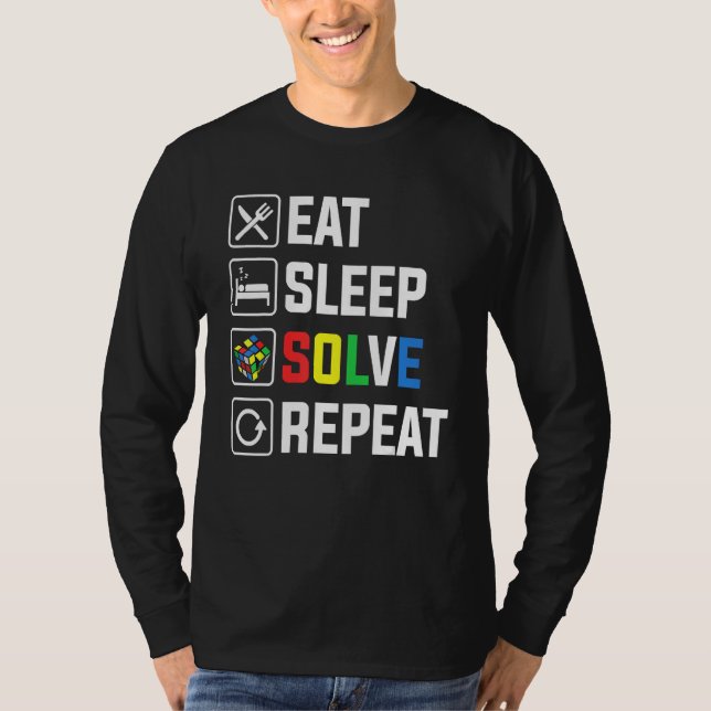 Eat Sleep Solve Repeat Cube Puzzle Speed Cubing T Shirt (Framsida)