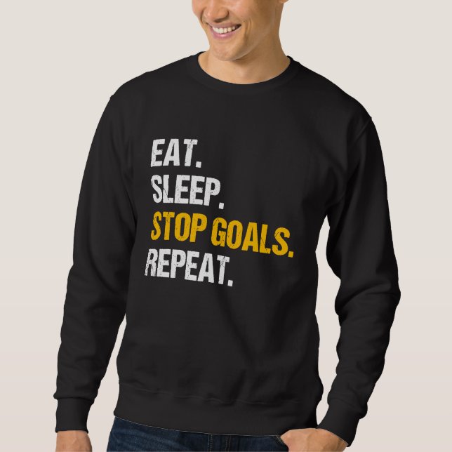 Eat Sleep Stop Goals Repeat Field Hockey Hockey Pl Lång Ärmad Tröja (Framsida)