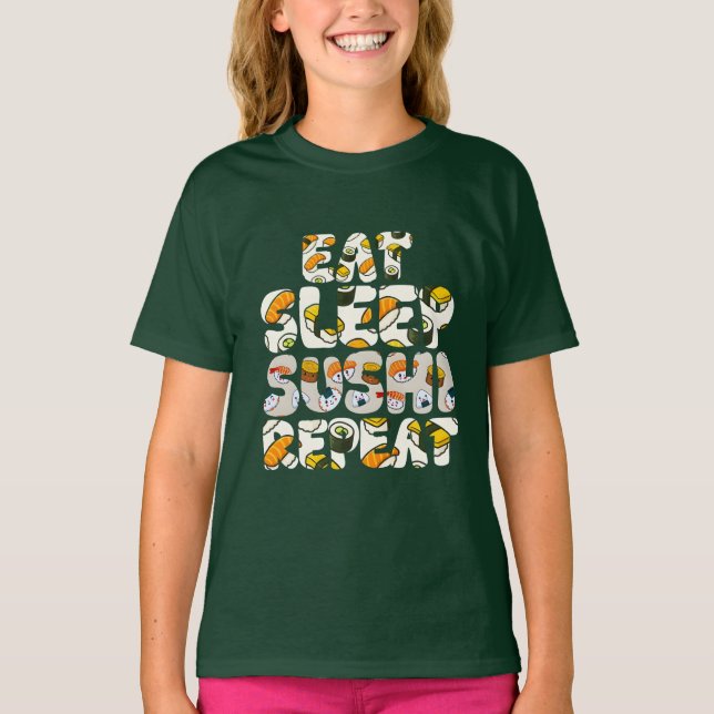 eat sleep sushi repeat design t shirt (Framsida)