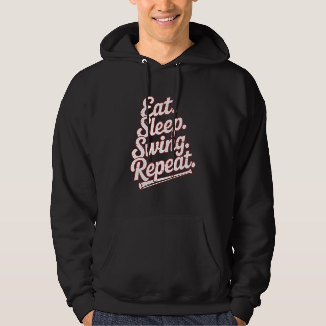 Eat Sleep Swing Repeat Baseball Routine Hoodie (Framsida)