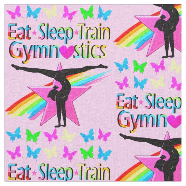 EAT SLEEP TÅG GYMNASTICS RAINBOW DESIGN TYG (Närbild)
