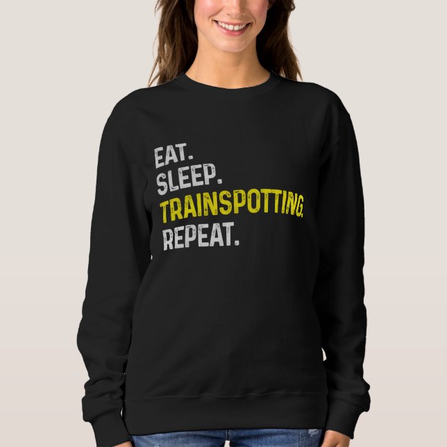 Eat Sleep Train spotting Repeat  Train Spotter Rai T Shirt (Framsida)