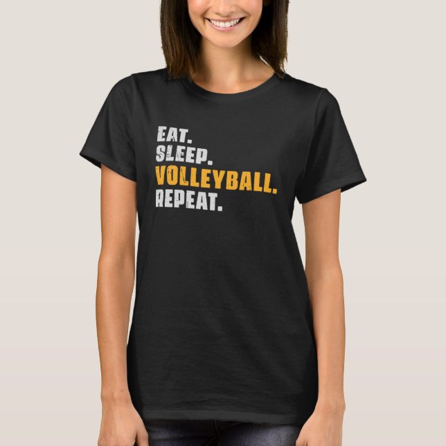 Eat Sleep Volleyball Repeat   Volleyball Retro Vin T Shirt (Framsida)
