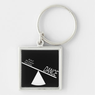 EAT SLEEP WORK DANCE KEYCHAIN GIFT FYRKANTIG SILVERFÄRGAD NYCKELRING