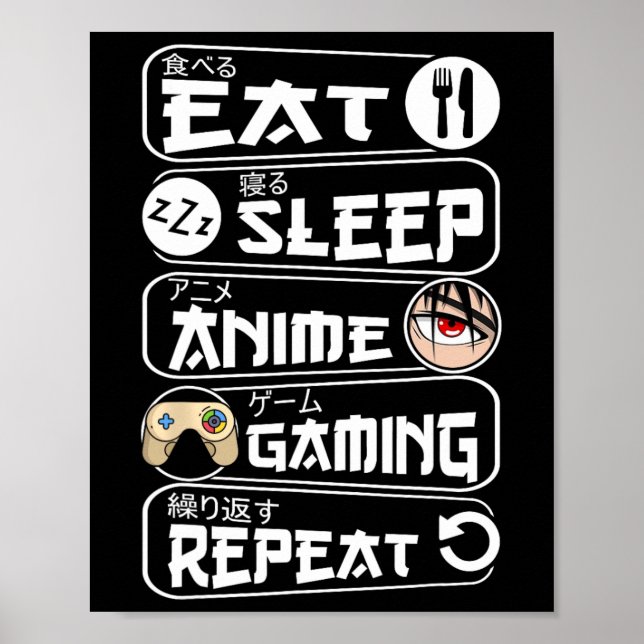 Eat Ssov Anime Gaming Shirt Upprepa Kawaii Anime G Poster (Framsidan)