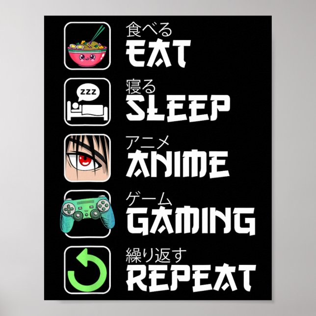 Eat Ssov Anime Gaming Upprepa Japan Kawaii Manga A Poster (Framsidan)