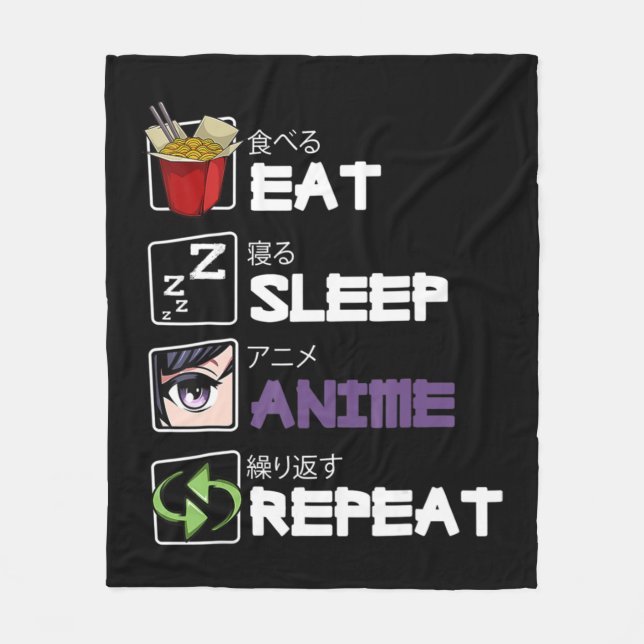 Eat Ssov Anime Repeat Kawaii Otaku Manga Japan Fa Fleecefilt (Framsidan)