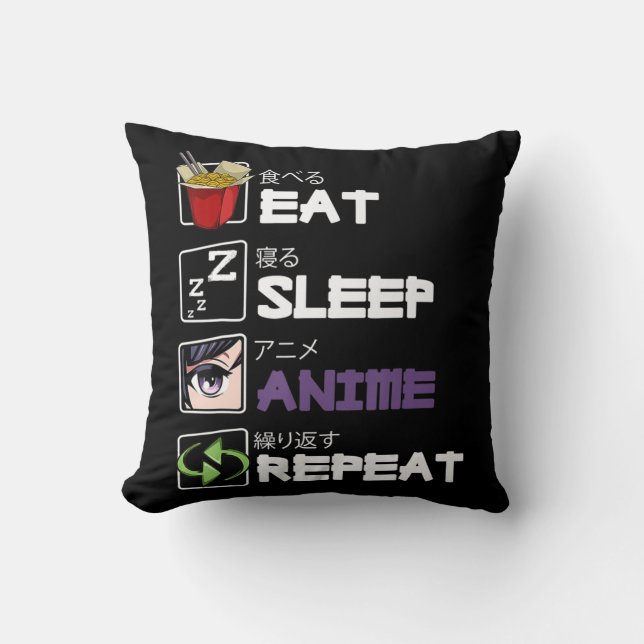 Eat Ssov Anime Repeat Kawaii Otaku Manga Japan Fa Kudde (Framsida)