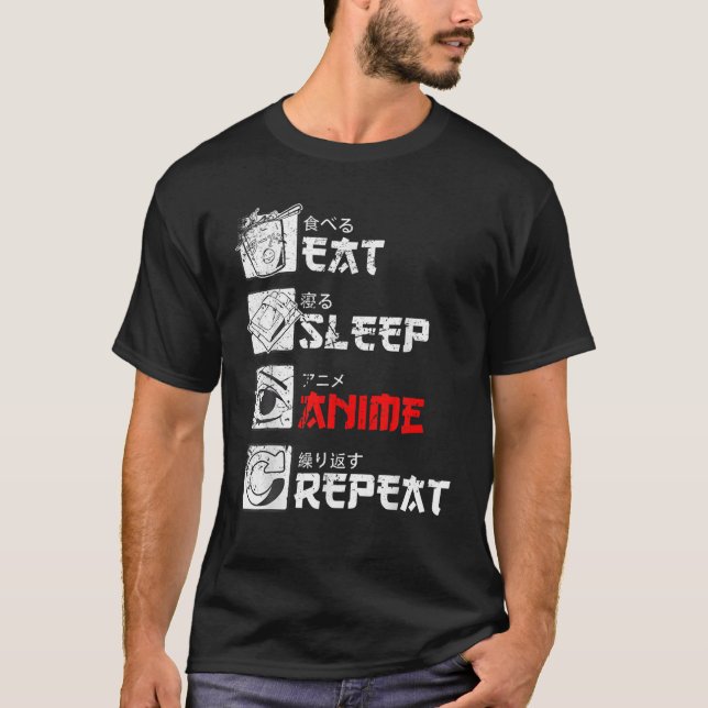 Eat Ssov Anime Repeat Manga Japan Kanji Weeb Vint T Shirt (Framsida)