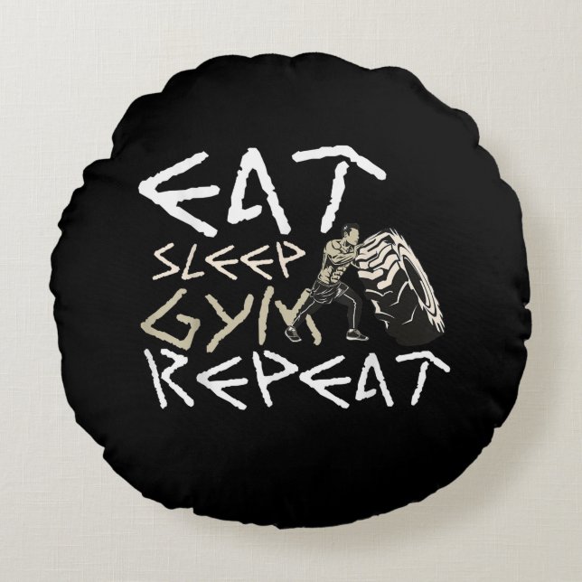 Eat Ssov Gym Repeat Funny Quote Rund Kudde (Framsidan)