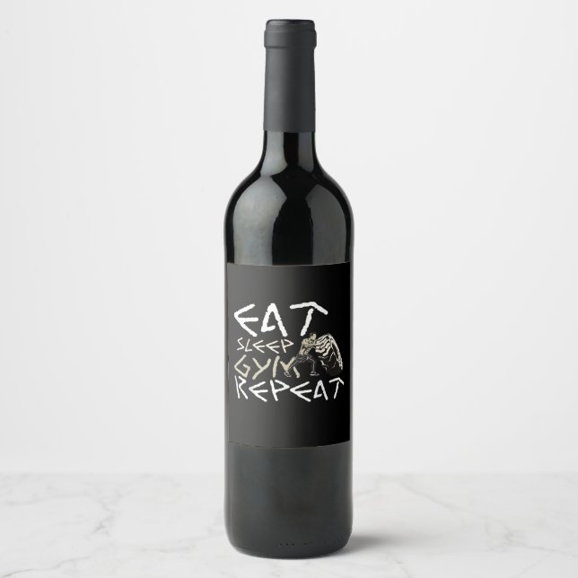 Eat Ssov Gym Repeat Funny Quote Vinflaska Etikett (Framsida)