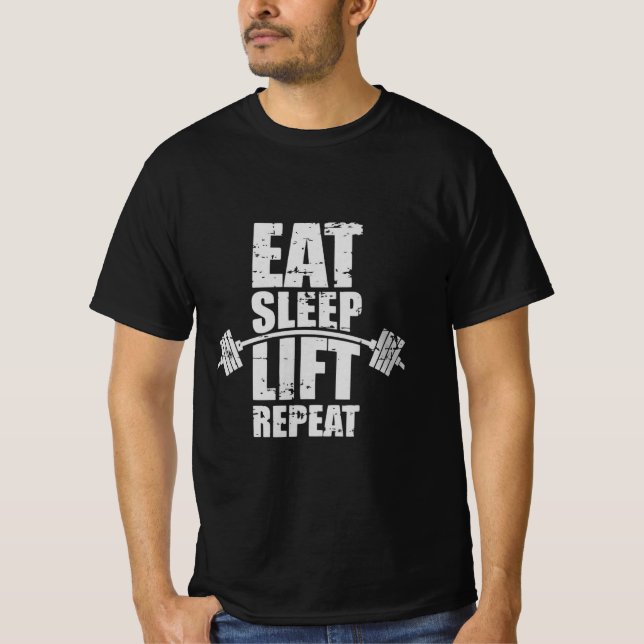 Eat Ssov Hiss Repeat - Gym Life Routine Quote T Shirt (Framsida)