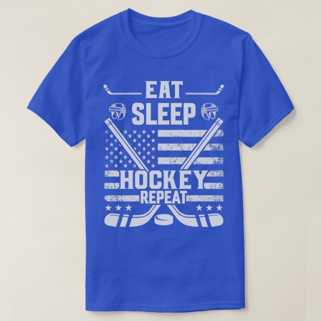 Eat Ssov Hockey Repeat Distress American Flagga H T Shirt (Design framsida)