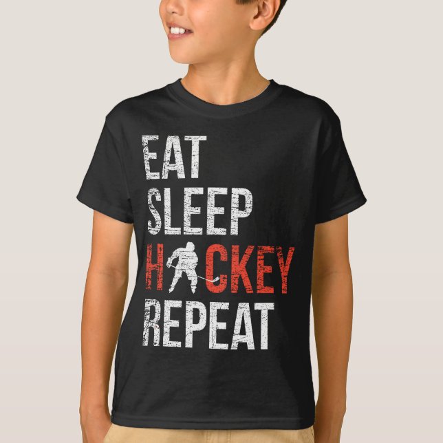 Eat Ssov Hockey Repeat Youth Ice Hockey T Shirt (Framsida)