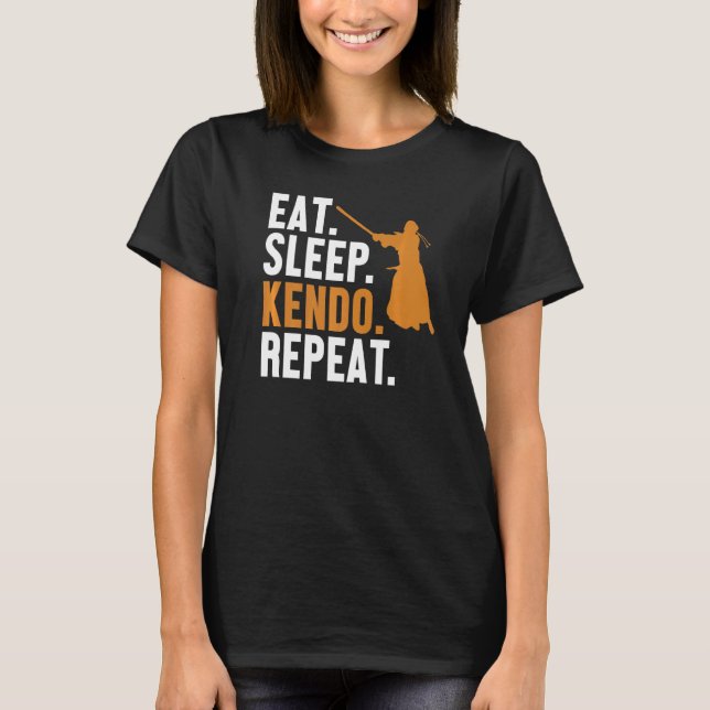 Eat Ssov Kendo Repeat Kata Kenjusu Shinai Samurai T Shirt (Framsida)