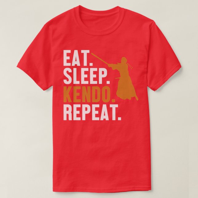 Eat Ssov Kendo Repeat Kata Kenjusu Shinai Samurai T Shirt (Design framsida)