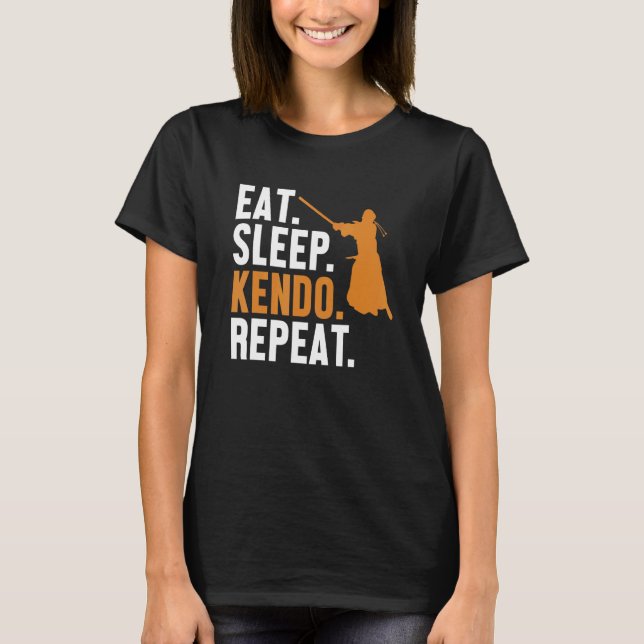 Eat Ssov Kendo Repeat Kata Kenjusu Shinai Samurai T Shirt (Framsida)