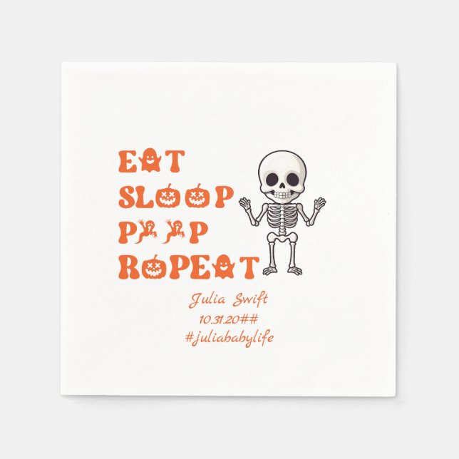 Eat Ssov Poop Repea Cute oktober Nyfödd Skeleton Pappersservett (Framsidan)