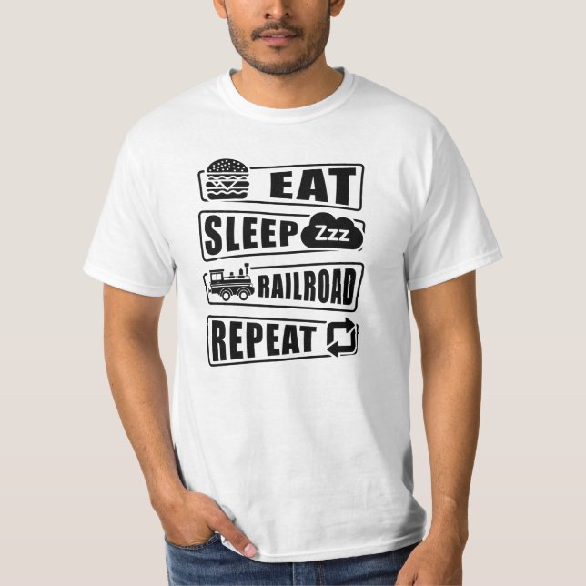 Eat Ssov Railroad Repeat Steam Tåg T-Shirt (Framsida)