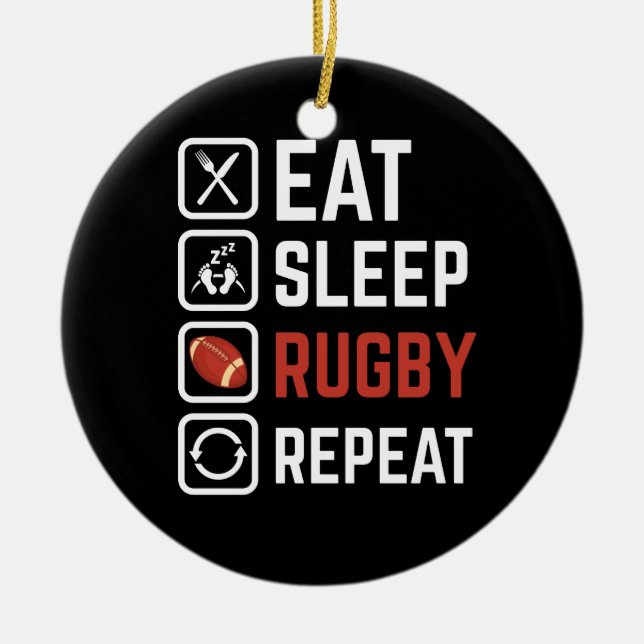 Eat Ssov Rugby Repeat Sport Gift Julgransprydnad Keramik (Framsidan)