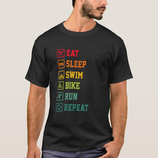 Eat Ssov Simma Bike Springa Repeat Triathlon Triat T Shirt (Framsida)