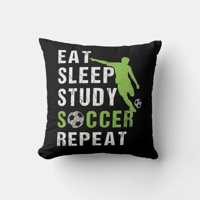 Eat Ssov Study Soccer Upprepa Boy Soccer Player Pl Kudde (Framsida)