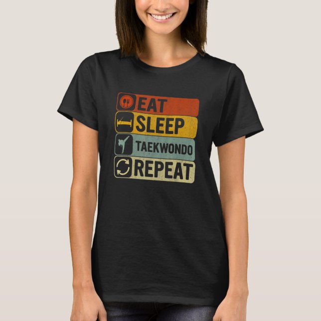 Eat Ssov Taekwondo Repeat Retro 60s Taekwondo T Shirt (Framsida)