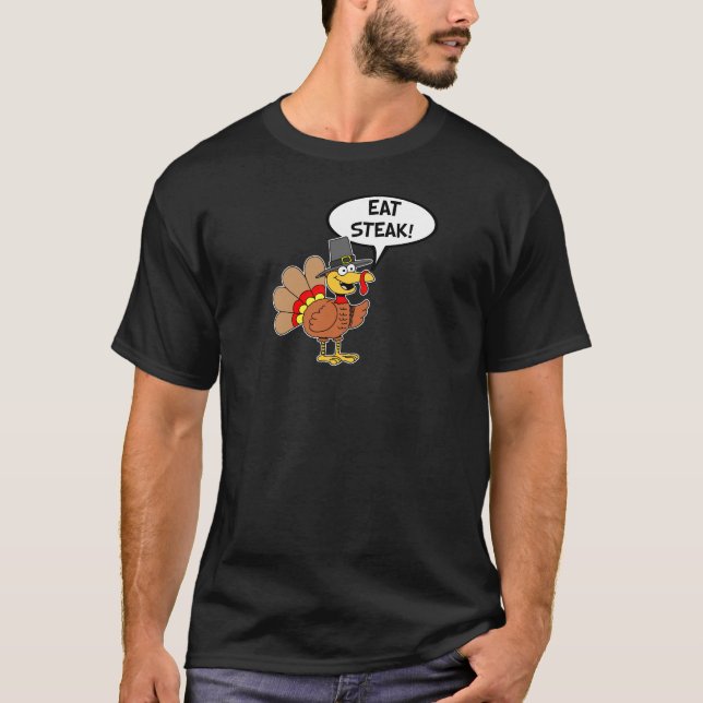 Eat Steak Thanksgiving Turkey Pilgrim Tecknad T Shirt (Framsida)