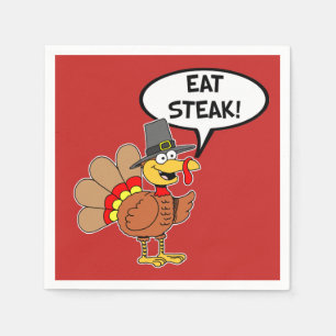 Eat Steak Turkey Pilgrim Hat Thanksgiving Pappersservett