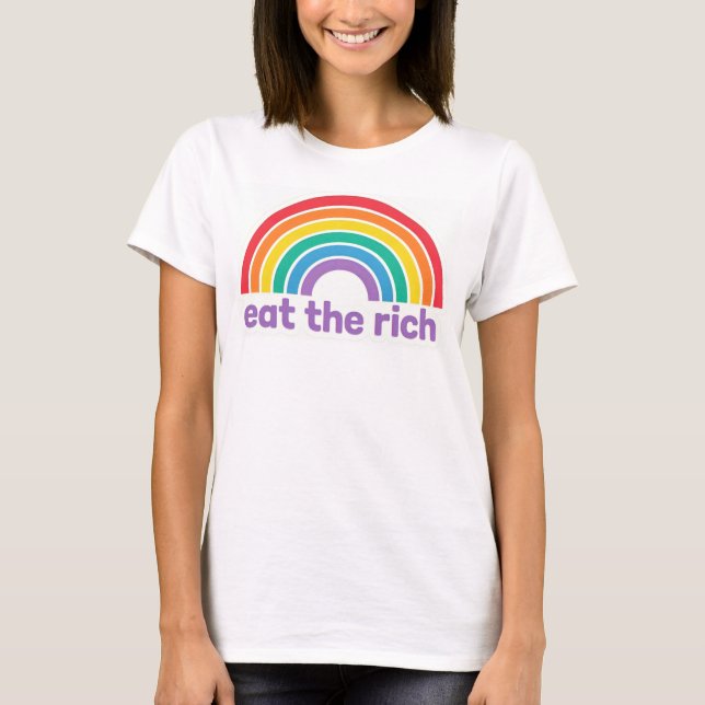 Eat The Rich Rainbow Retro T-Shirt (Framsida)