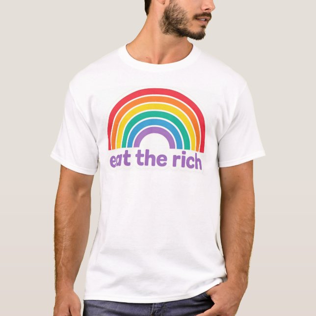 Eat The Rich Rainbow Retro T-Shirt (Framsida)