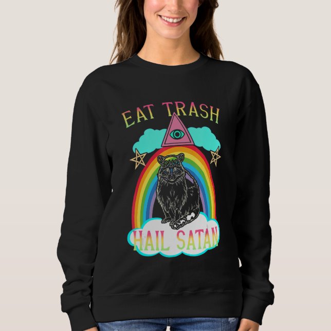 Eat Trash Hail Satan Raccoon Satanic T Shirt (Framsida)