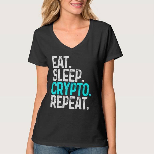Eat-vilokrypto Repeat Funny Cryptocurrency Block T Shirt (Framsida)