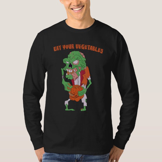 Eat Your Vegetables Zombie Weightlifting Gym Stren T Shirt (Framsida)