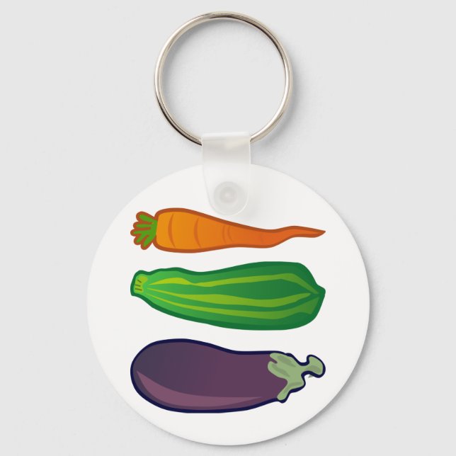 Eat Your Veggies Carrot Zucchini Eggplant Keychain Nyckelring (Framsida)