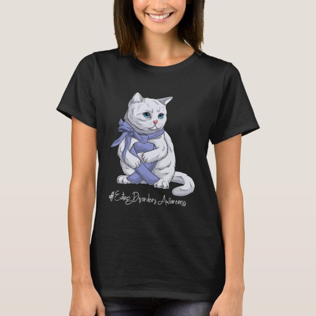 Eating Disorders Awareness Month Orange Ribbon Cat T Shirt (Framsida)
