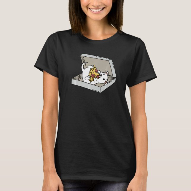 Eating Pizza White Hund T Shirt (Framsida)